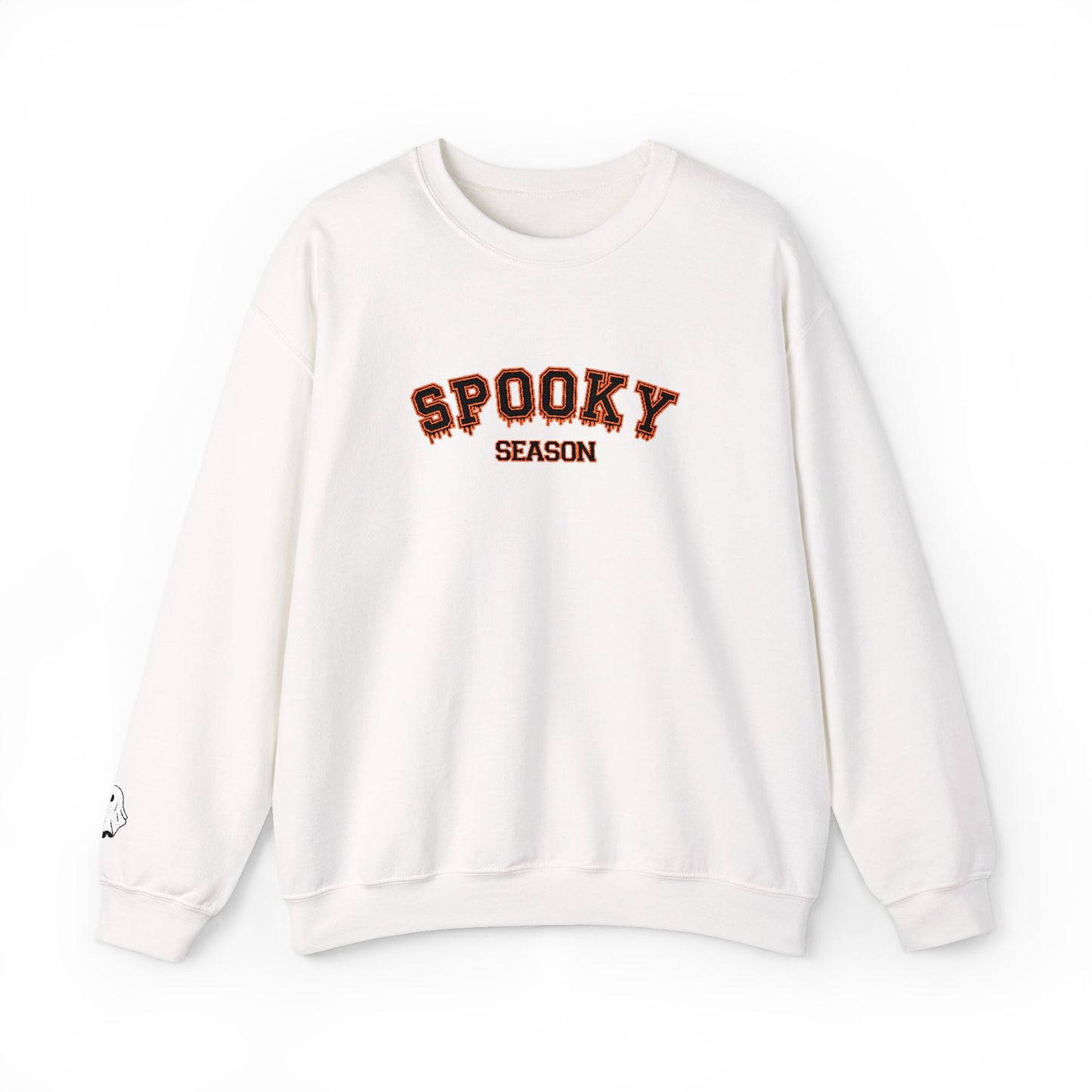 Spooky Season Embroidered Crewneck — Varsity Halloween Sweatshirt
