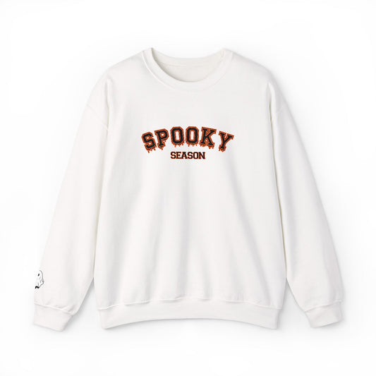 Spooky Season Embroidered Crewneck — Varsity Halloween Sweatshirt